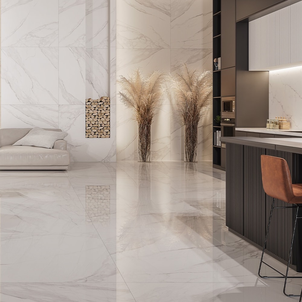 Porcelanato Polido 121,5x121,5cm Caixa 2,95m² Villagres Carrara Toscana Retificado - 121001