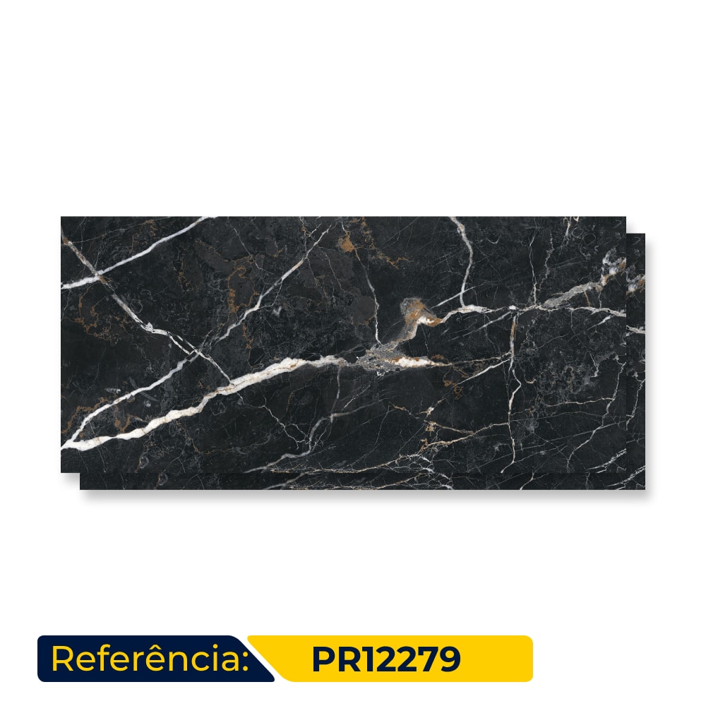 Porcelanato Polido 61x120cm Caixa 2,20m² Damme Black Gale Retificado - PR12279