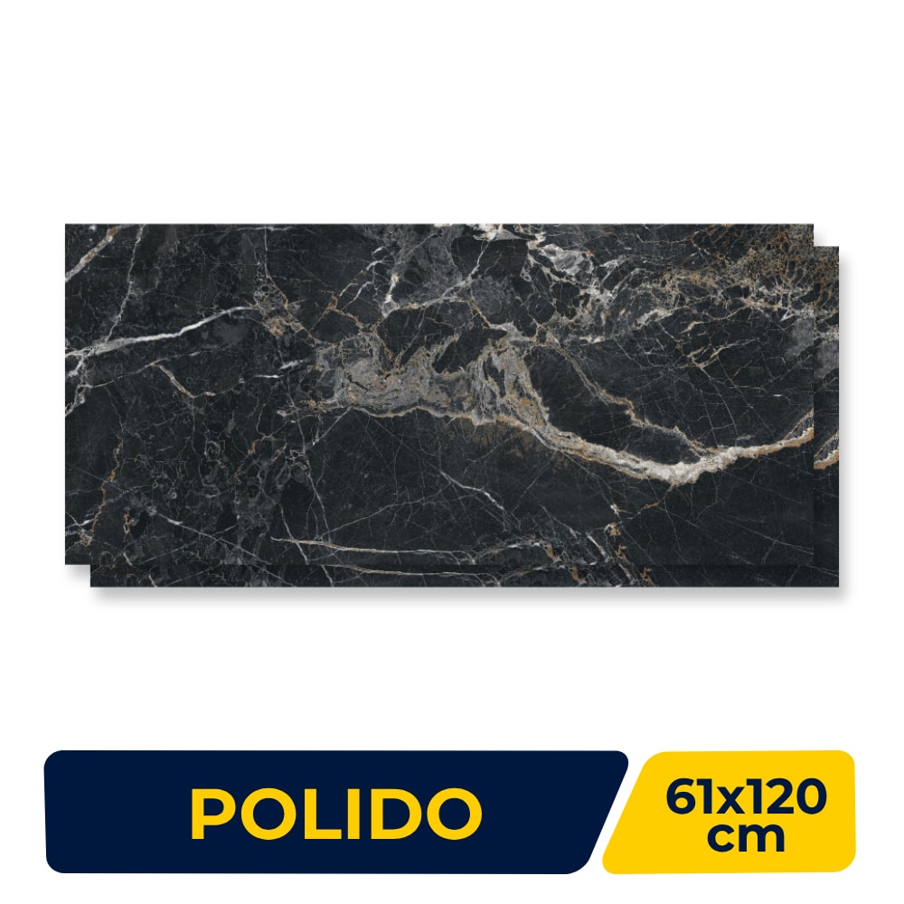 Porcelanato Polido 61x120cm Caixa 2,20m² Damme Black Gale Retificado - PR12279