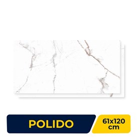 Porcelanato Polido 61x120cm Caixa 2,20m² Damme Branco Pigues Retificado - PR12256