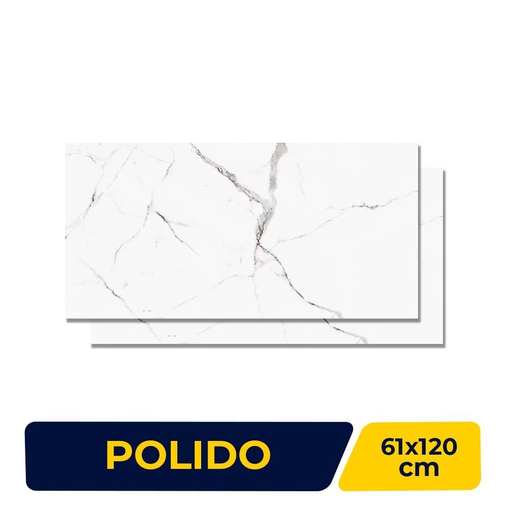 Porcelanato Polido 61x120cm Caixa 2,20m² Damme Calacata Retificado - PR12002
