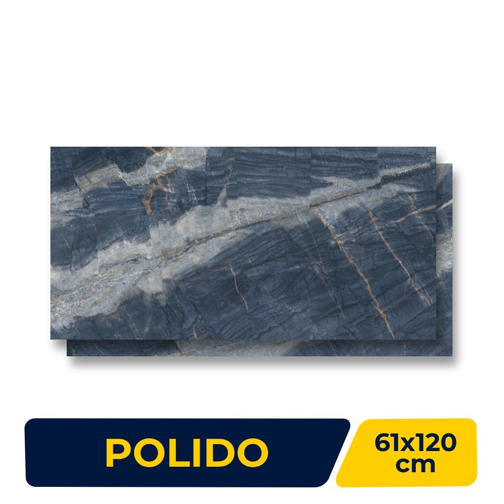 Porcelanato Polido 61x120cm Caixa 2,20m² Damme Ocean Blue Retificado - PR12233