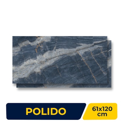 Porcelanato Polido 61x120cm Caixa 2,20m² Damme Ocean Blue Retificado - PR12233