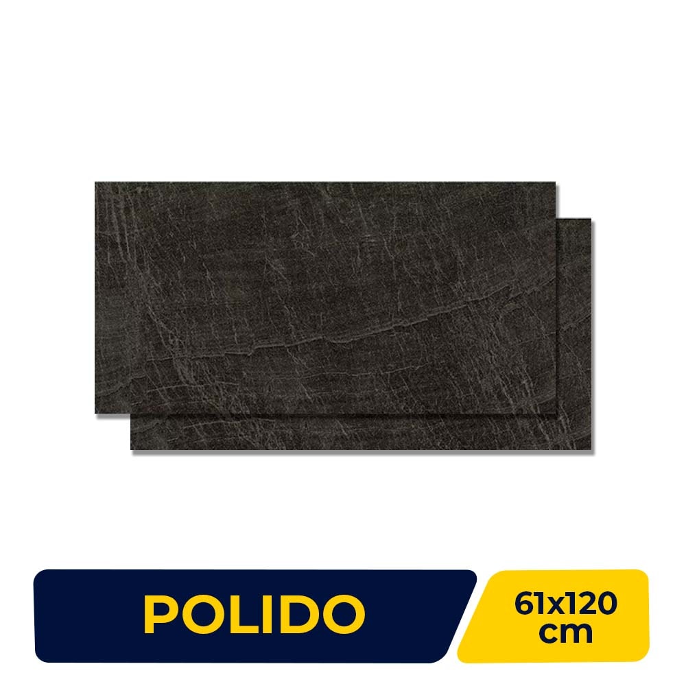 Porcelanato Polido 61x120cm Caixa 2,20m² Damme Pedra Estrela Grafite Retificado - PR12174