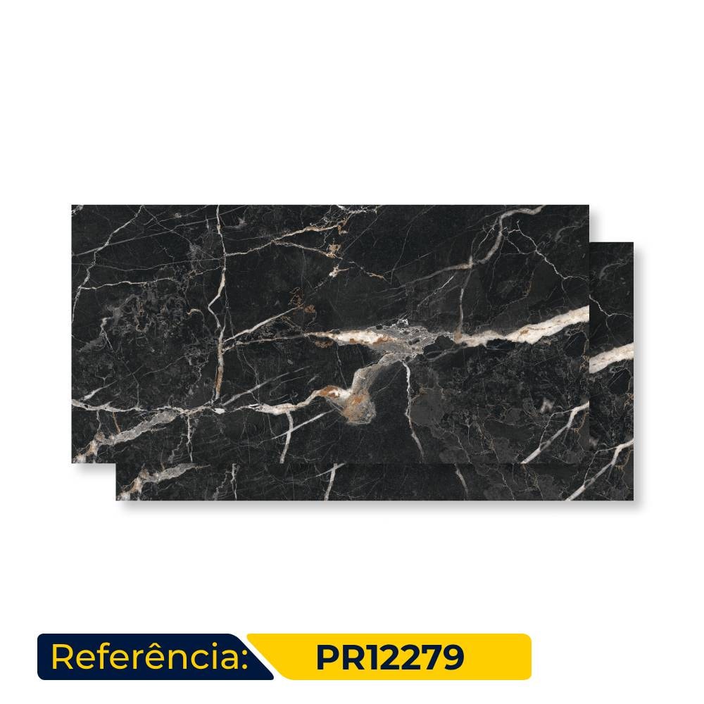 Porcelanato Polido 62x121cm Caixa 2,25m² Damme Black Gale Reitificado - PR12279