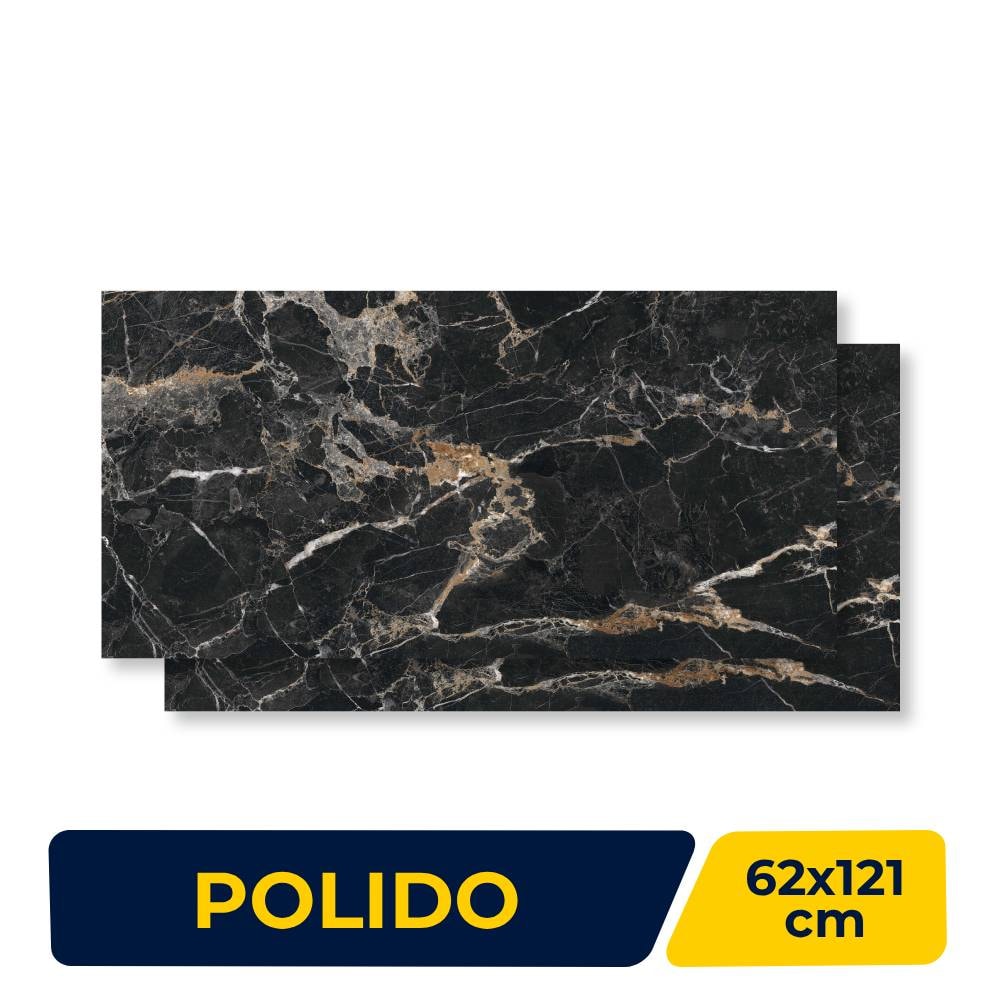 Porcelanato Polido 62x121cm Caixa 2,25m² Damme Black Gale Reitificado - PR12279