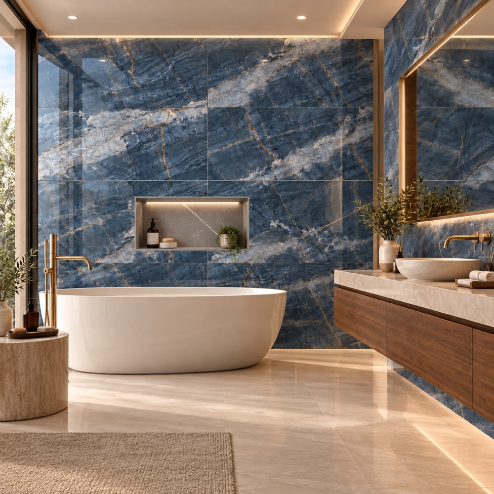 Porcelanato Polido 62x121cm Caixa 2,25m² Damme Ocean Blue Retificado - PR12233