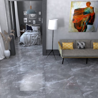 Porcelanato Polido 72x72cm Caixa 2,61m² Delta Fuji Grafite Retificado - 3053