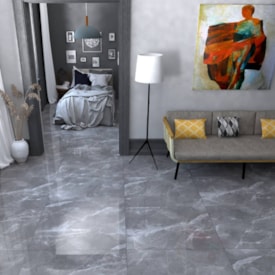 Porcelanato Polido 72x72cm Caixa 2,61m² Delta Fuji Grafite Retificado - 3053