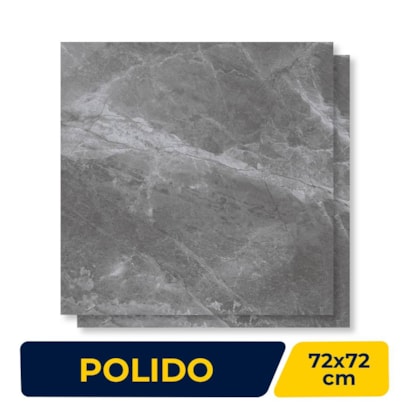 Porcelanato Polido 72x72cm Caixa 2,61m² Delta Fuji Grafite Retificado - 3053