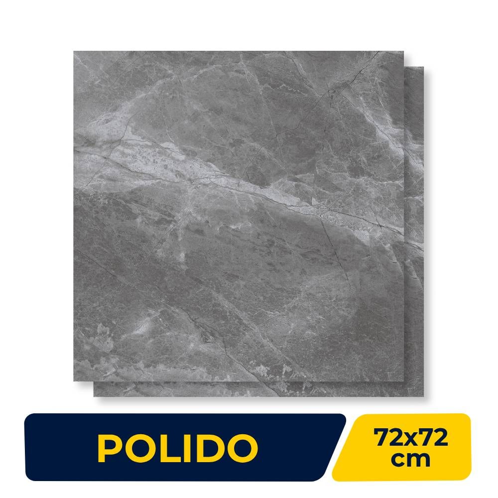 Porcelanato Polido 72x72cm Caixa 2,61m² Delta Fuji Grafite Retificado - 3053