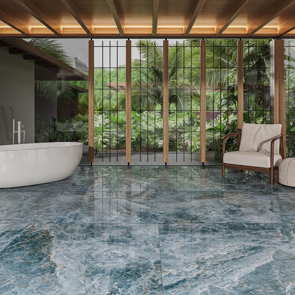 Porcelanato Polido 80.5x140cm Caixa 2,25m² Villagres Blue Moon Retificado - 800029