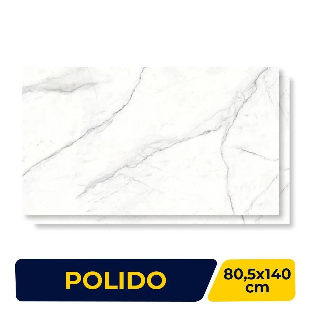 Porcelanato Polido 80,5x140cm Caixa 2,25m² Villagres Castellamare Bianco Retificado - 800006