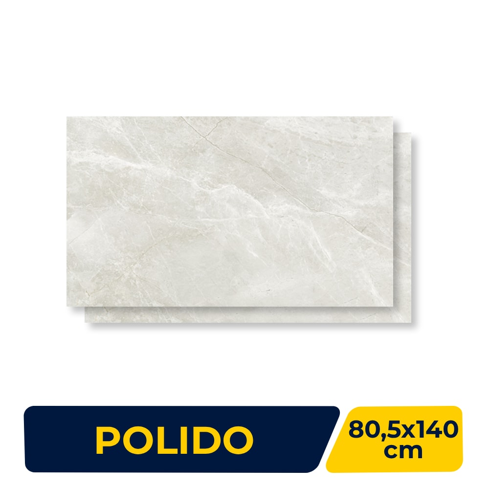 Porcelanato Polido 80,5x140cm Caixa 2,25m² Villagres Monte Bianco Retificado - 800021