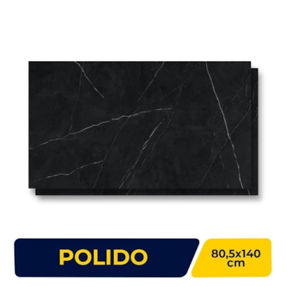 Porcelanato Polido 80,5x140cm Caixa 2,25m² Villagres Royal Black Retificado - 800008