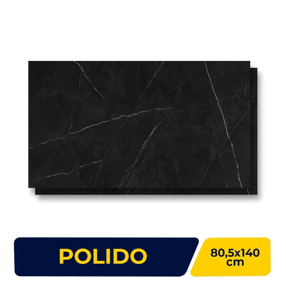 Porcelanato Polido 80,5x140cm Caixa 2,25m² Villagres Royal Black Retificado - 800008