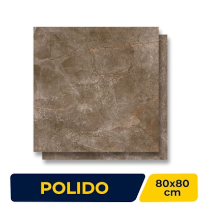 Porcelanato Polido 80x80cm Caixa 2,57m² Gaudi Elegance Brown Retificado - 85111