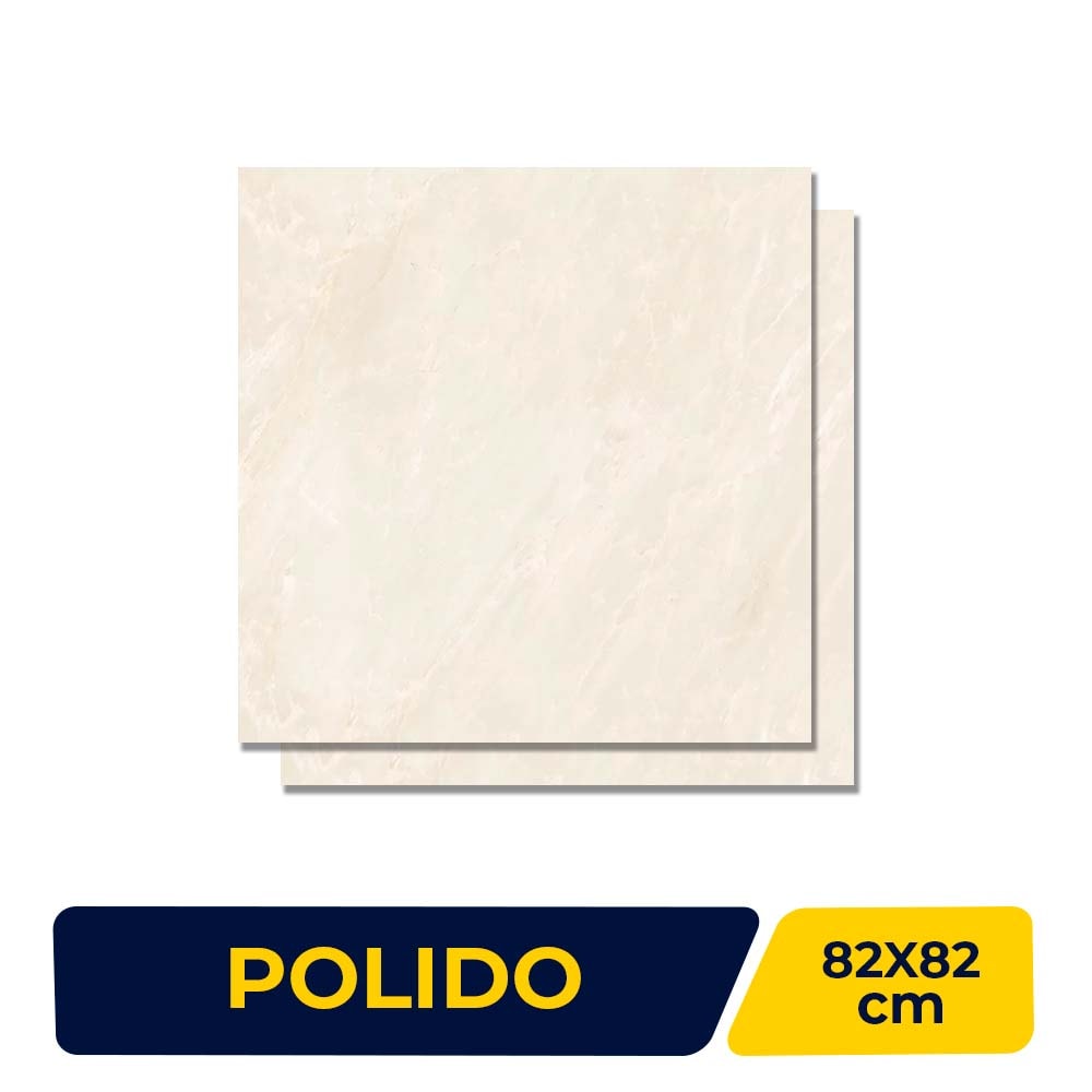 Porcelanato Polido 82X82cm Caixa 2,02m² Damme Atlantis Crema Retificado - PR82146