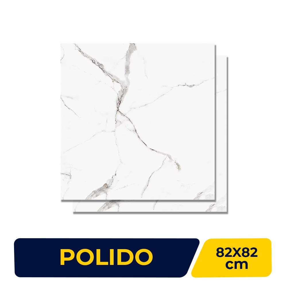 Porcelanato Polido 82X82cm Caixa 2,02m² Damme Calacata Retificado - PR82002