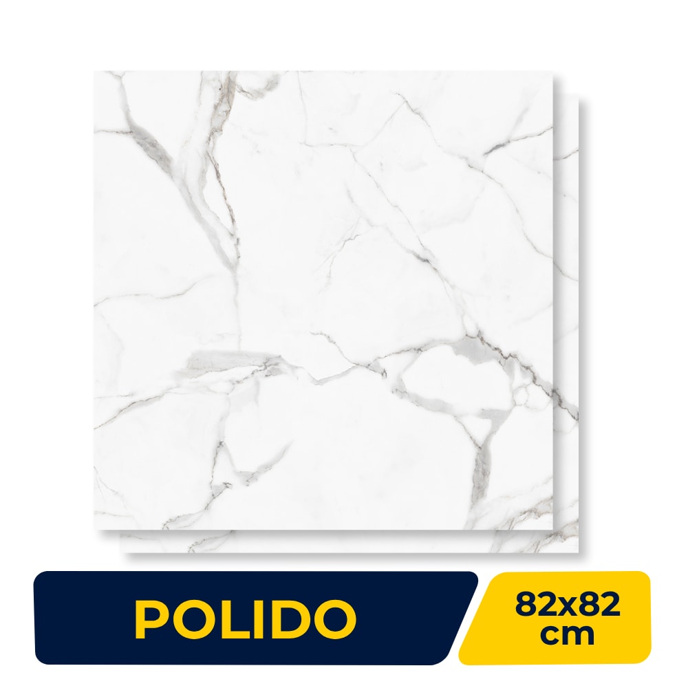 Porcelanato Polido 82X82cm Caixa 2,02m² Damme Calacata Retificado - PR82002