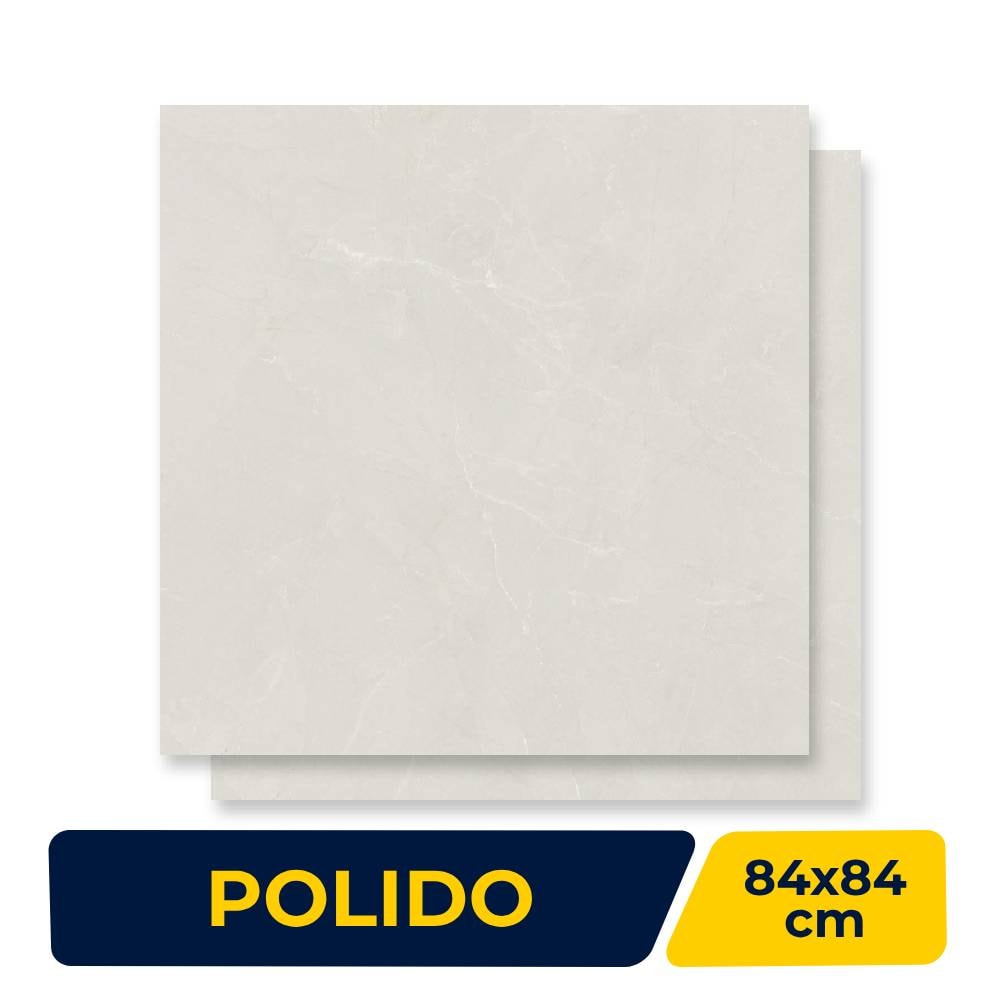 Porcelanato Polido 84x84cm Caixa 2,80m² Delta Granada Off White In Retificado- 2775