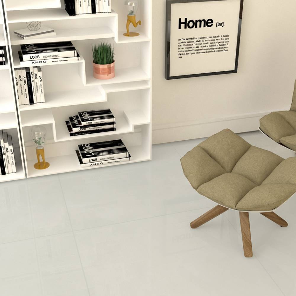 Porcelanato Polido 90,5x90,5cm Caixa 2,46m² Villagres Copan Off White Retificado - 910014