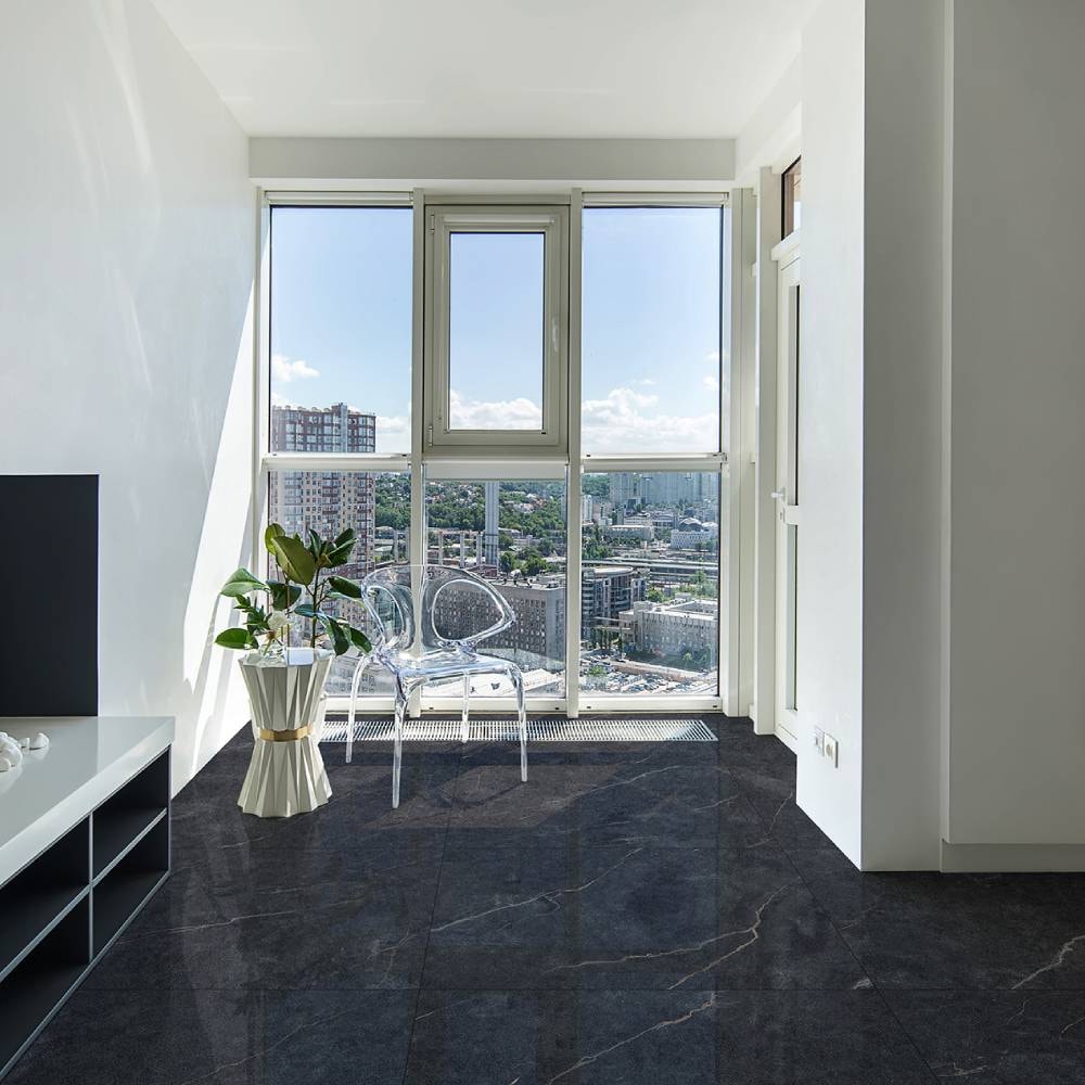 Porcelanato Polido 90x120cm Caixa 2,16m² Delta Vene Doro Nero - Retificado - 3117