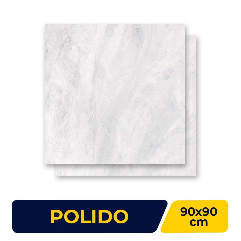 Porcelanato Polido 90x90cm Caixa 1,60m² Roca Light Marble White Retificado - F90019B01