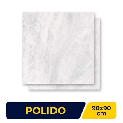 Porcelanato Polido 90x90cm Caixa 1,60m² Roca Ligth Marble White Retificado - F90019B01
