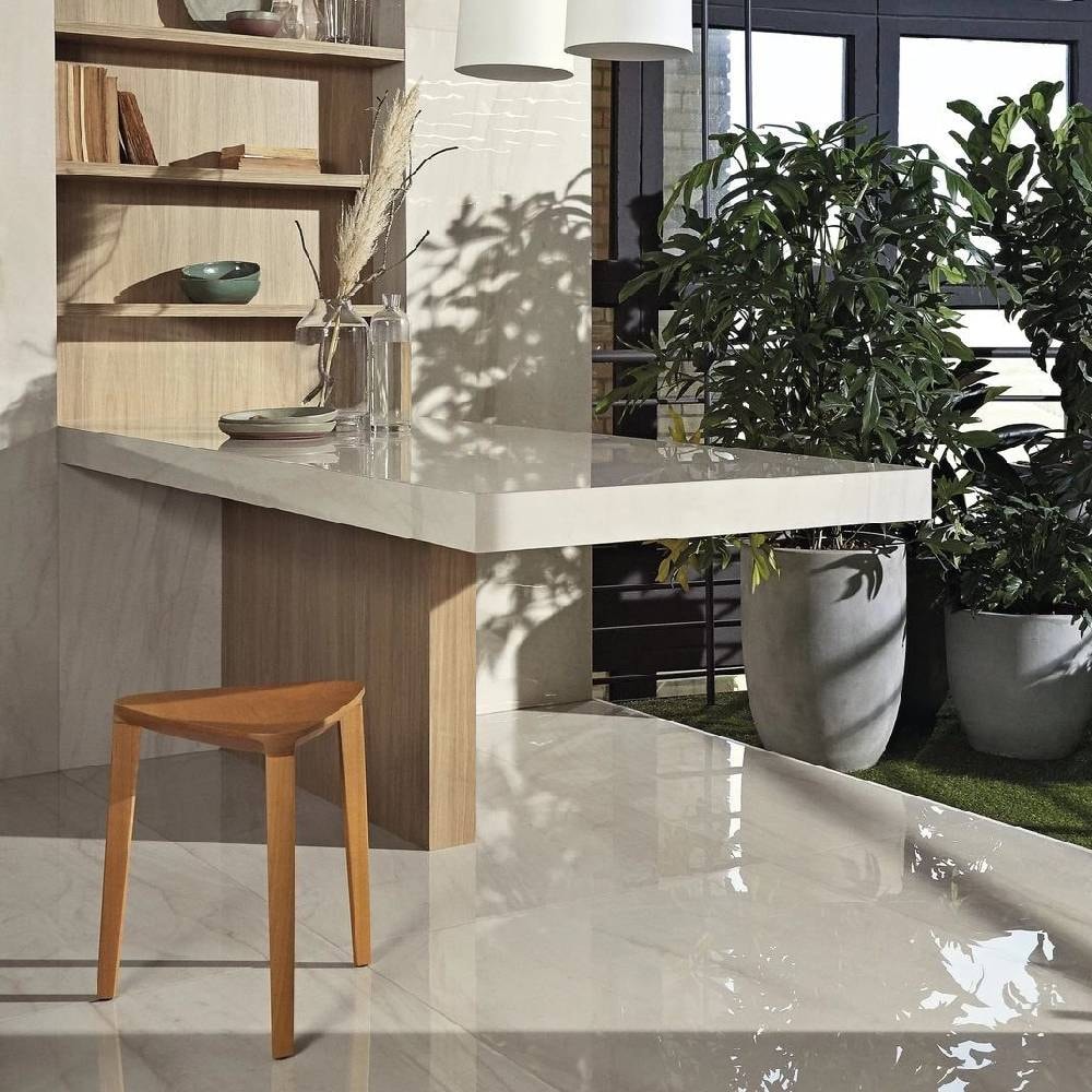 Porcelanato Polido 90x90cm Caixa 1,61m² Portobello Blanc Caramelo Retificado - 12291