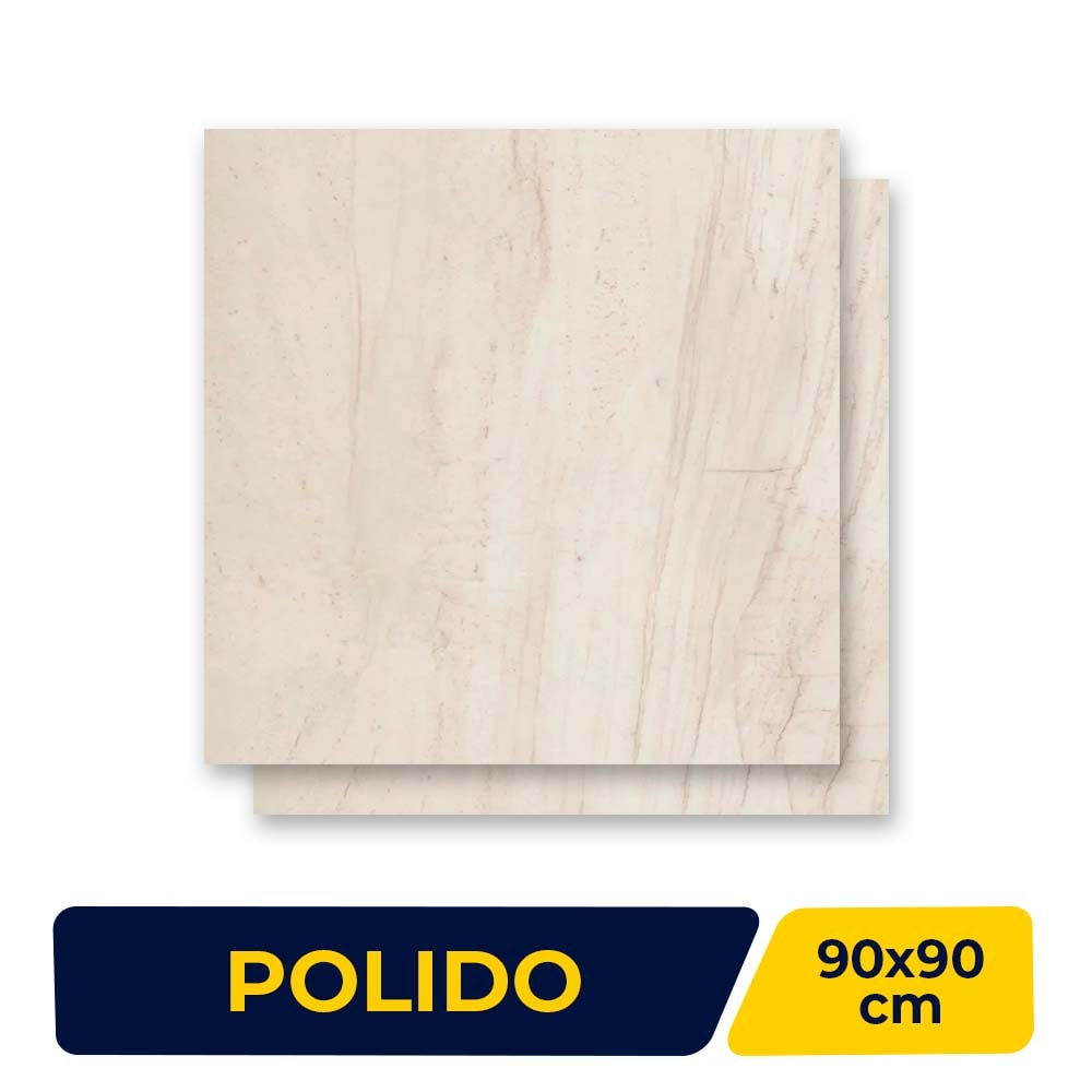 Porcelanato Polido 90x90cm Caixa 1,61m² Portobello Blanc Caramelo Retificado - 12291