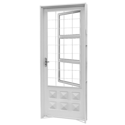 Porta de Aço 215x84x12cm CRV Inova com Postigo e Grade Quadriculada Abertura Direita Branca - 993857