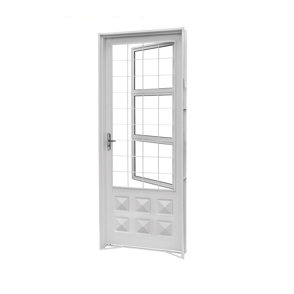 Porta de Aço 215x84x12cm CRV Inova com Postigo e Grade Quadriculada Abertura Esquerda Branca - 993858