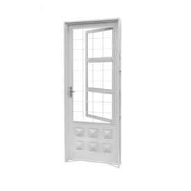 Porta de Aço 215x84x12cm CRV Inova com Postigo e Grade Quadriculada Abertura Esquerda Branca - 993858