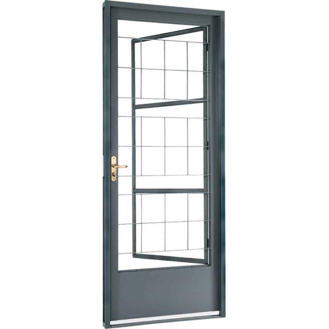 Porta de Aço 217x87x8cm Sasazaki Belfort Postigo e Grade Abertura Esquerda Cinza - 66.61.471-9