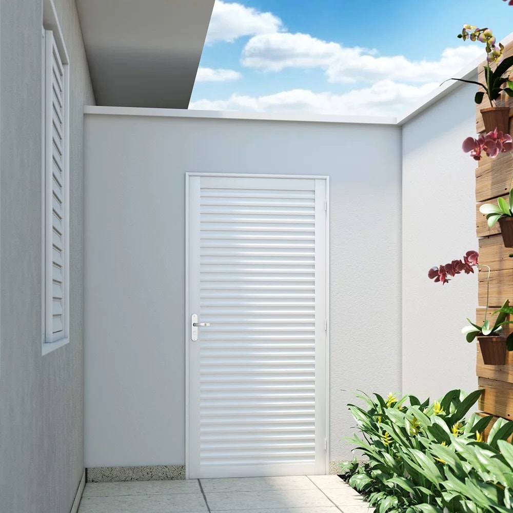 Porta de Aço Lambri 215x86x12cm Lucasa Branco Abertura Direita Giro Laminada - 1730.2