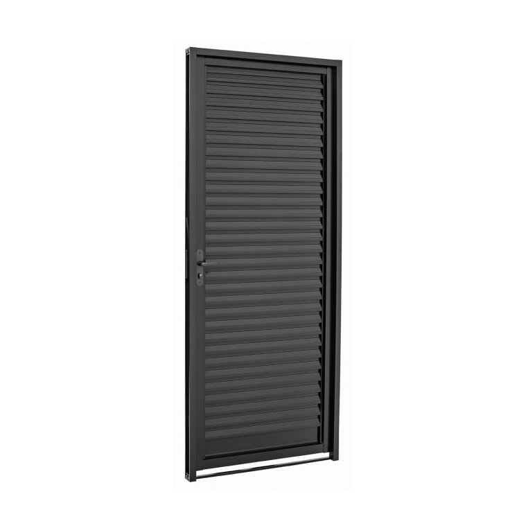 Porta de Aço Veneziana 217x87x6,5cm Sasazaki Prátika Abertura Direita Preta 24.12.231-0