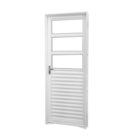 Porta de Aço Veneziana com 3 Vidros 215x84x12cm CRV Ideal Abertura Direita Branca - 994915