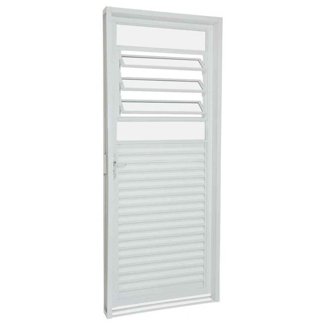Porta de Aço Veneziana com Basculante Sasazaki Prátika Abertura Esquerda 217x87x.6,5cm Branca - 24.12.402-9