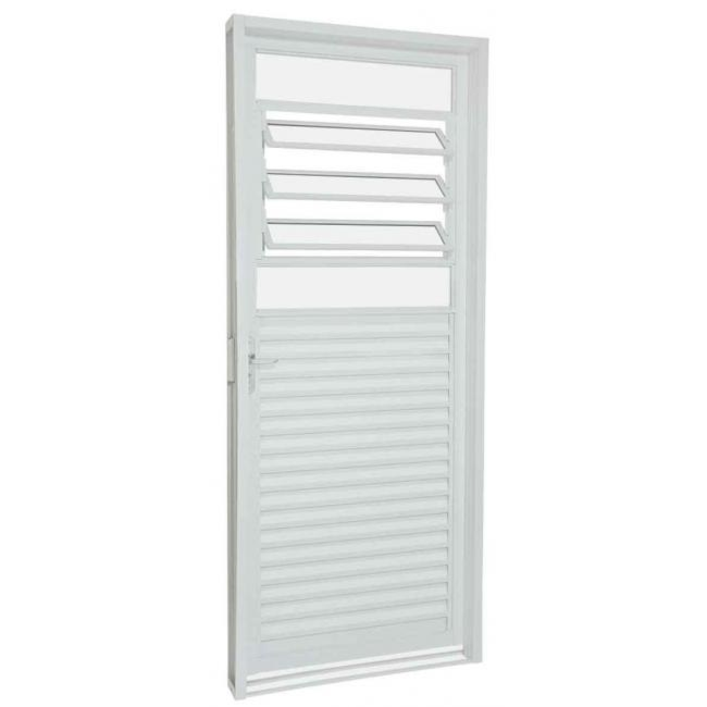 Porta de Aço Veneziana com Basculante Sasazaki Prátika Abertura Esquerda 217x87x.6,5cm Branca - 24.12.402-9
