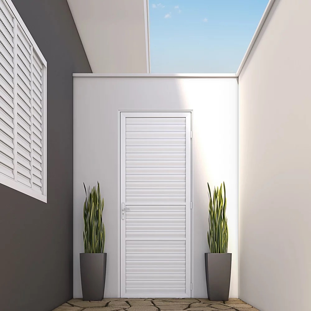 Porta de Alumínio 215x85x4.5cm Lucasa Branco Abertura Direita Giro laminada - 9130.2