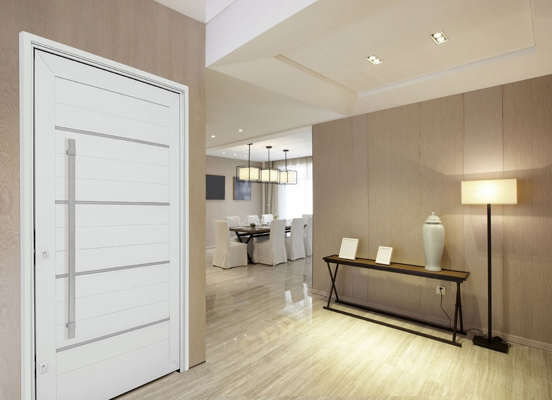 Porta de Alumínio 223,5x126,2x12cm Sasazaki Aluminium Pivotante Abertura Direita Branco - 72.44.109-5