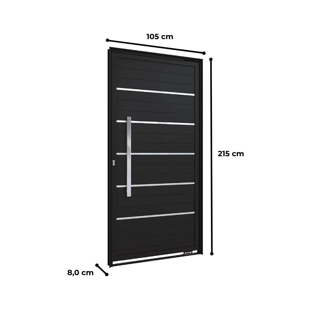 Porta de Alumínio Lambri 215x105x08cm Lucasa Preto Abertura Direita Com Puxador 80cm - P9182.2