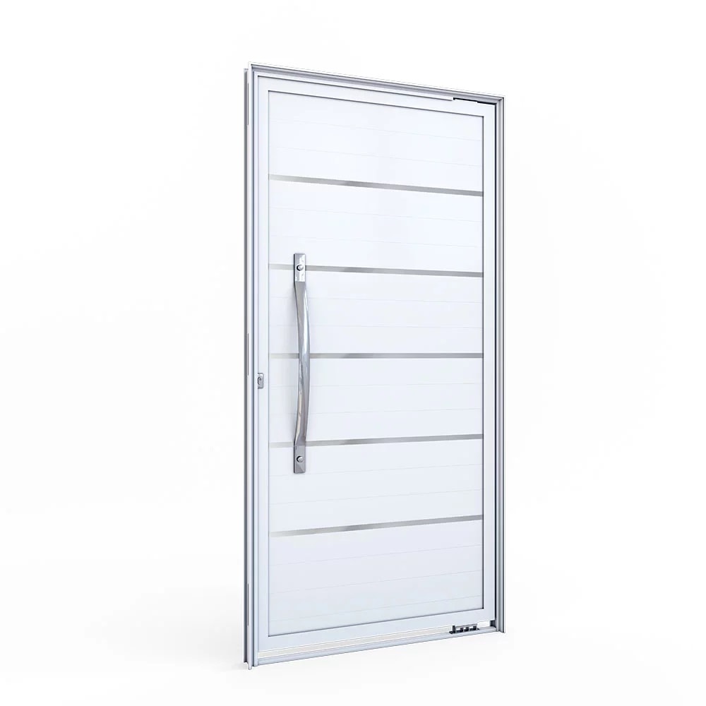 Porta de Alumínio Lambri 215x105x8cm Lucasa Branco Abertura Esquerda com Friso - 9182.1