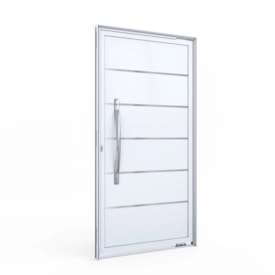 Porta de Alumínio Lambri 215x105x8cm Lucasa Branco Direita Esquerda com Friso - 9182.2