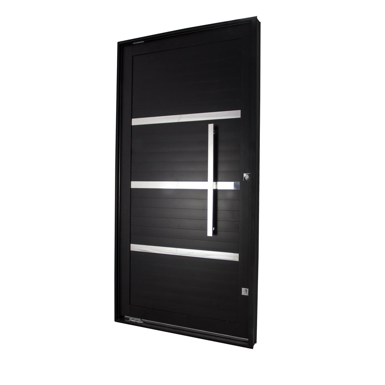 Porta de Alumínio Lambril Pivotante 228x115x10,5cm CRV Black Nobre Abertura Direita Preta - 995517