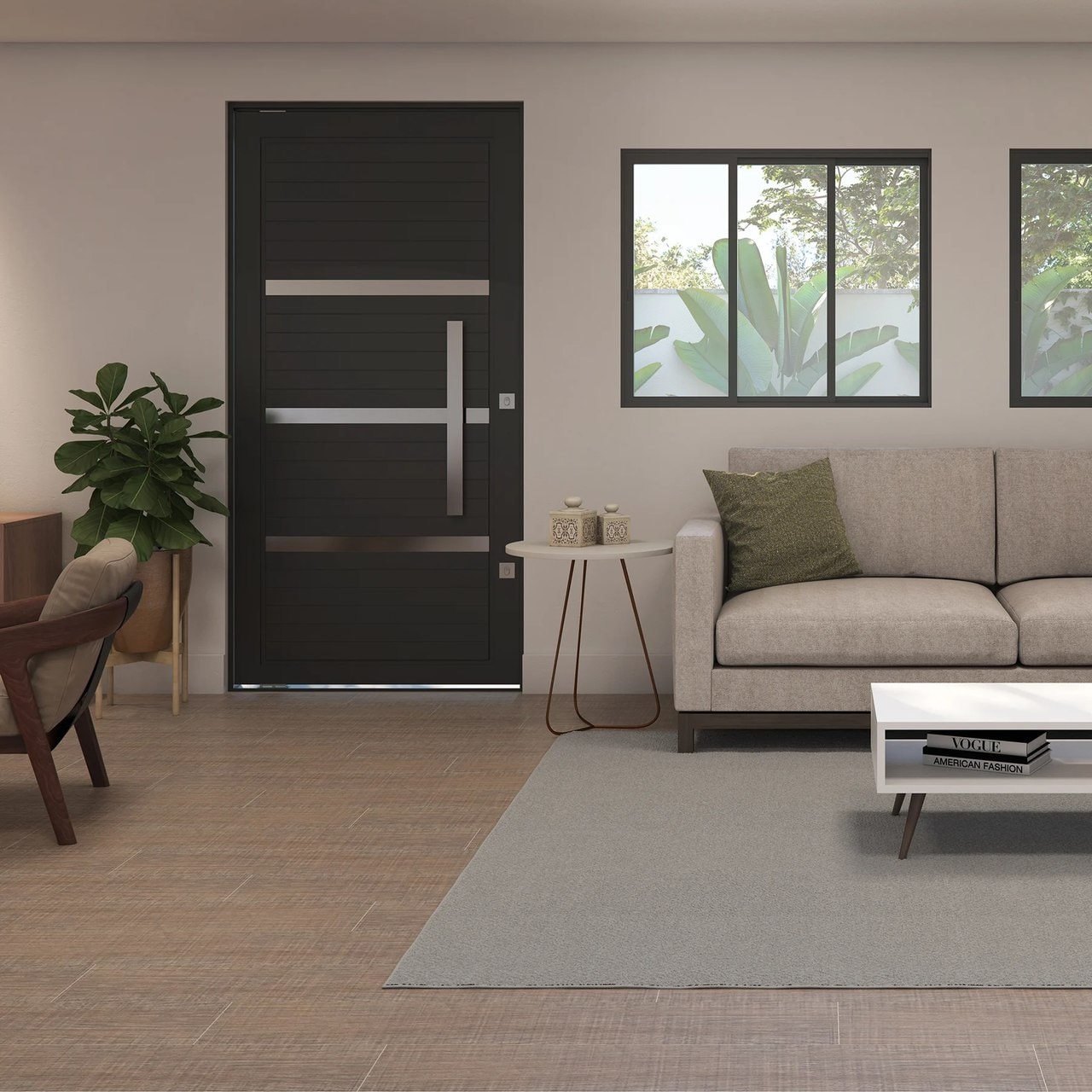 Porta de Alumínio Lambril Pivotante 228x115x10,5cm CRV Black Nobre Abertura Esquerda Preta - 995518