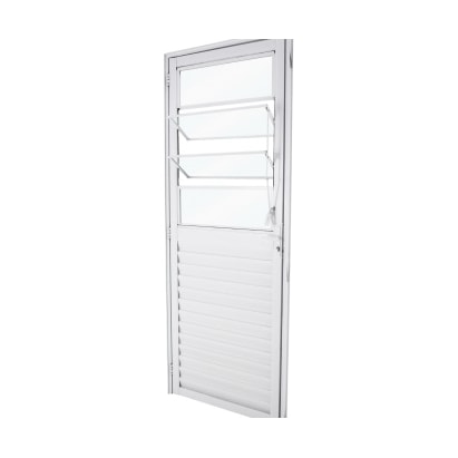Porta de Alumínio Veneziana 80x210x4,7cm Basculante CRV Nobre Abertura Direita Branca - 600335