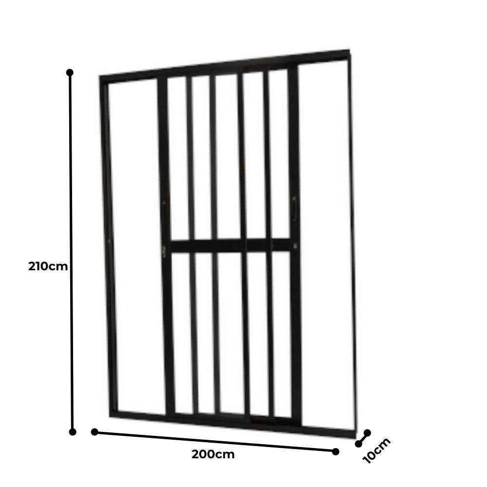 Porta de Correr Alumínio 210X200X10cm CRV Nobre 3 Folhas Móveis Black - 995575
