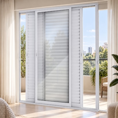 Porta de Correr Balcão Alumínio 251x150x12cm Lucasa 3 Folhas Branco Ideale - 9152.0